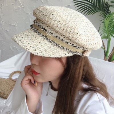 Fashion woven straw hat for girl elegant all-match hollow flat top hat